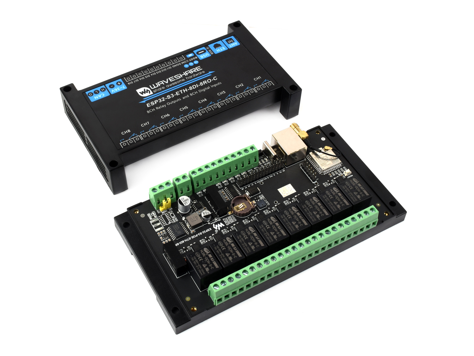 Waveshare Esp32 - อุตสาหกรรม 8-Channel ESP32-S3 โมดูลรีเลย์ WiFi,ออนบอร์ดแยกอินเทอร์เฟซ CAN,หลายวงจรป้องกันการแยก