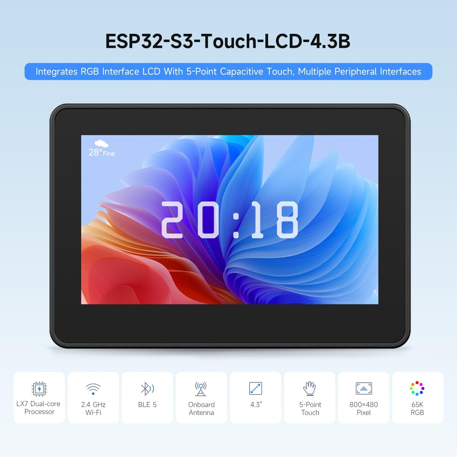 Lolin S3 - Waveshare ESP32-S3 4.3 นิ้ว IPS Touchscreen