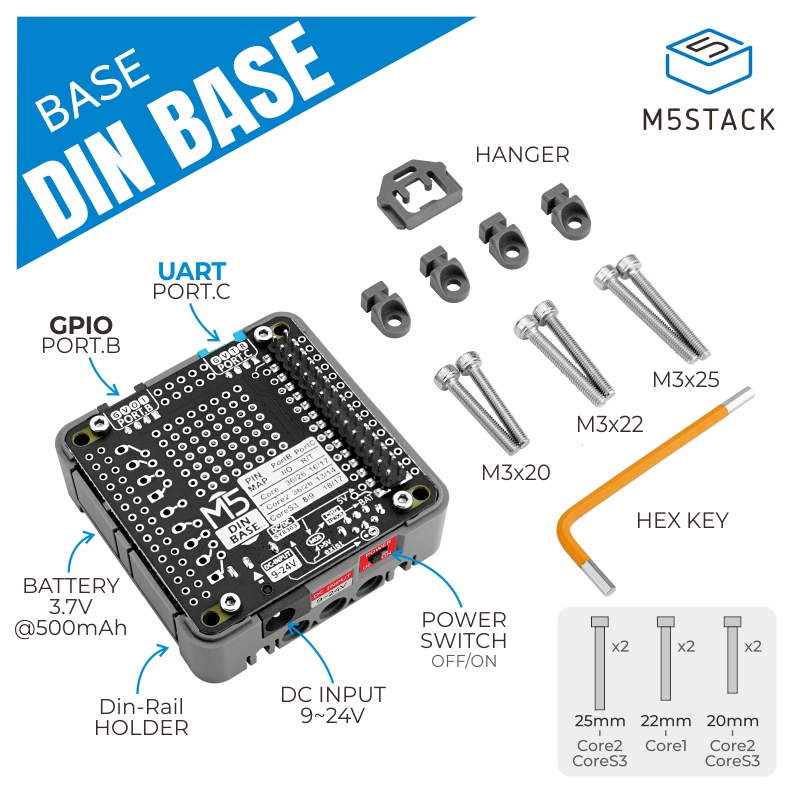 M5Stack Core2 - ฐาน Din อย่างเป็นทางการของ M5Stack พร้อมแบตเตอรี่ 500mAh