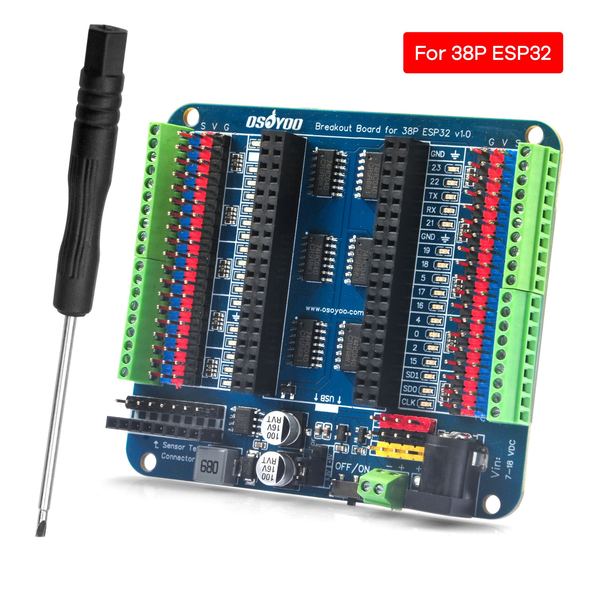 Nodemcuv2 - บอร์ดเบรกเอาต์ OSOYOO สำหรับ ESP32-WROOM/WROVER & ESP8266