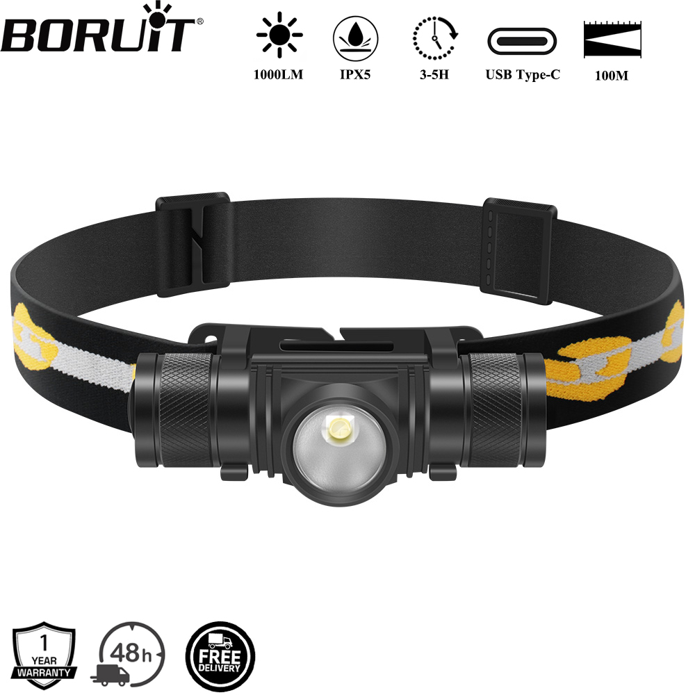 Lolin D32 - ไฟฉายคาดศีรษะ BORUiT D10 1000LM LED กำลังสูง