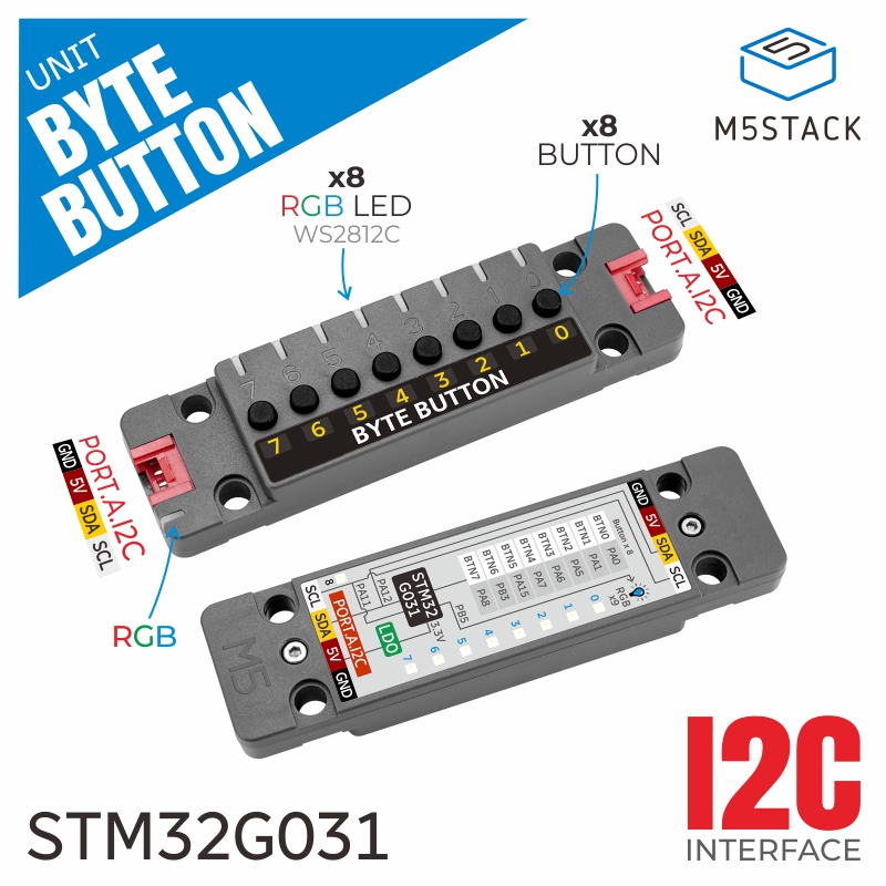 M5Stack - M5Stack ยูนิตอย่างเป็นทางการ ByteButton สวิตช์สัมผัส 8 ช่อง